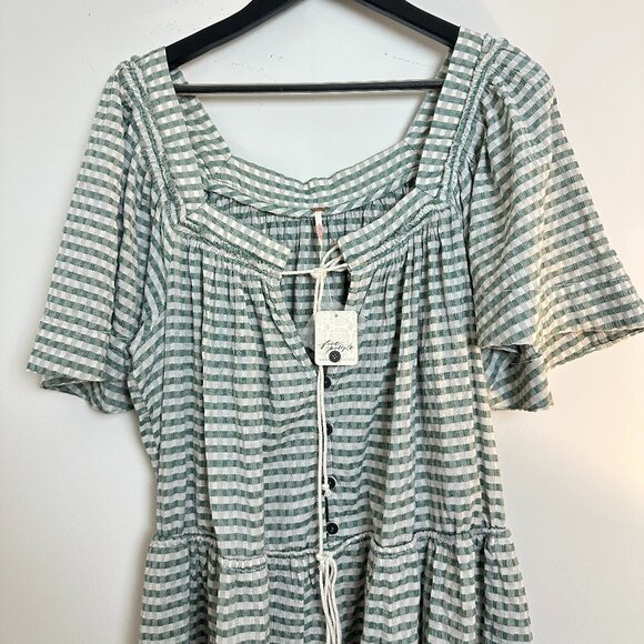 FREE PEOPLE County Line Plaid Romper in Green Combo Size X-Small NWT - Picture 5 of 13
